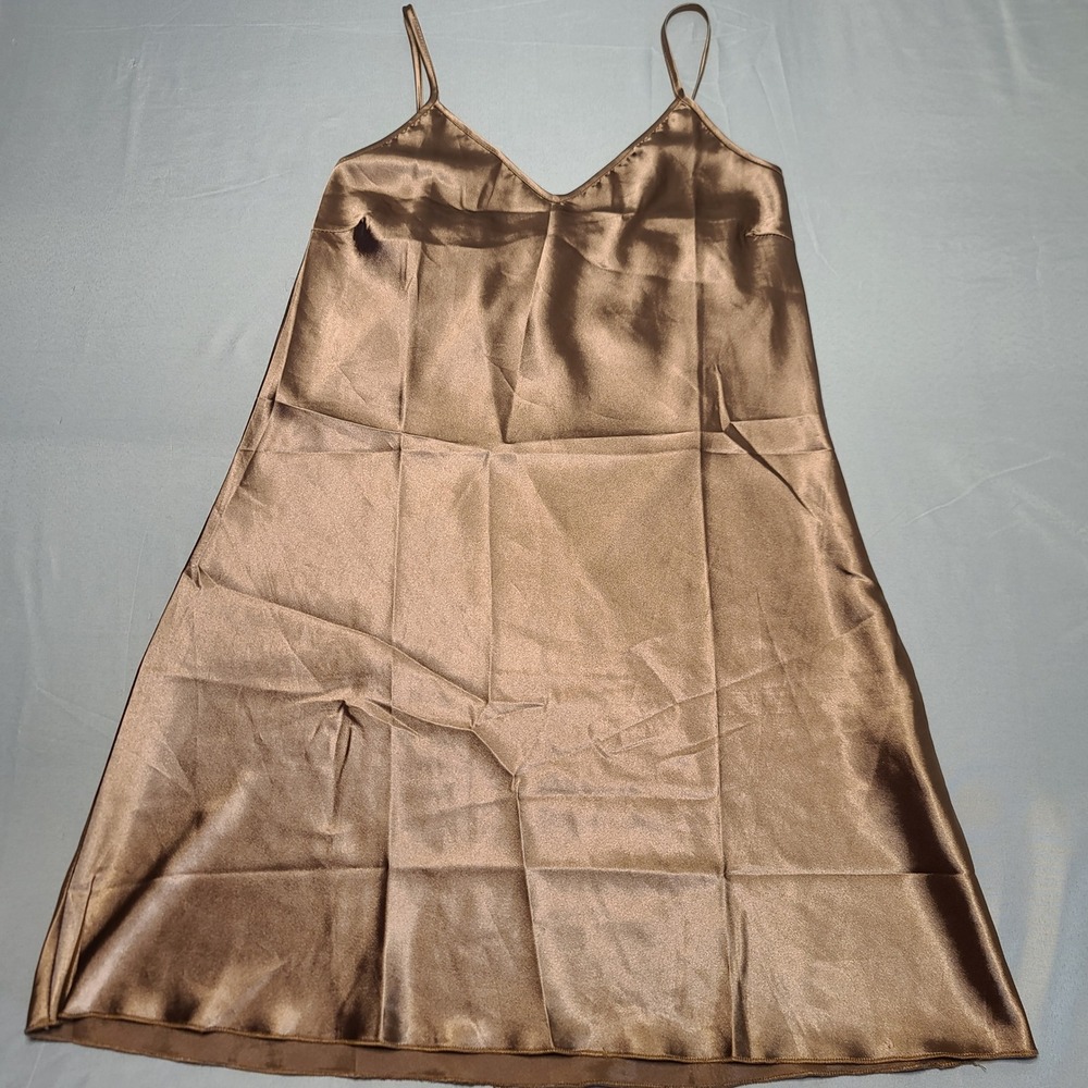 Satin Slip Dress Womens Small Bronze Brown Earthy Toneā Adjustable Straps Mini